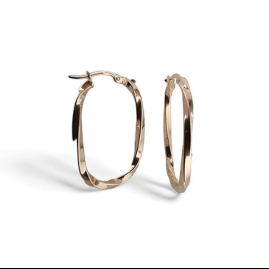 עגילי חישוק זהב מלבניים