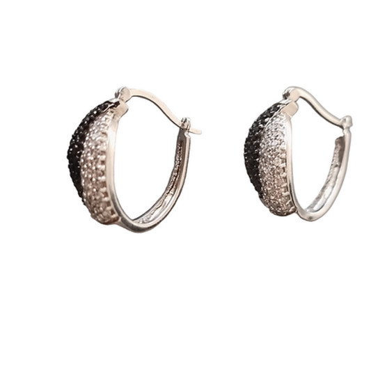 עגילי חישוק קצרים בשחור עם כסף 925