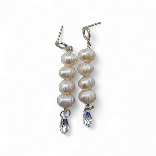 עגילי פנינה עם קריסטל