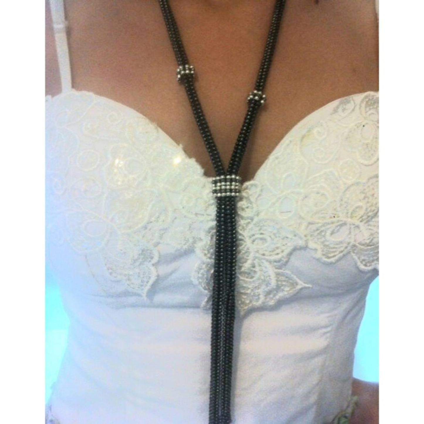 שרשרת חרוזים ארוכה - שרשרת אפורה ארוכה