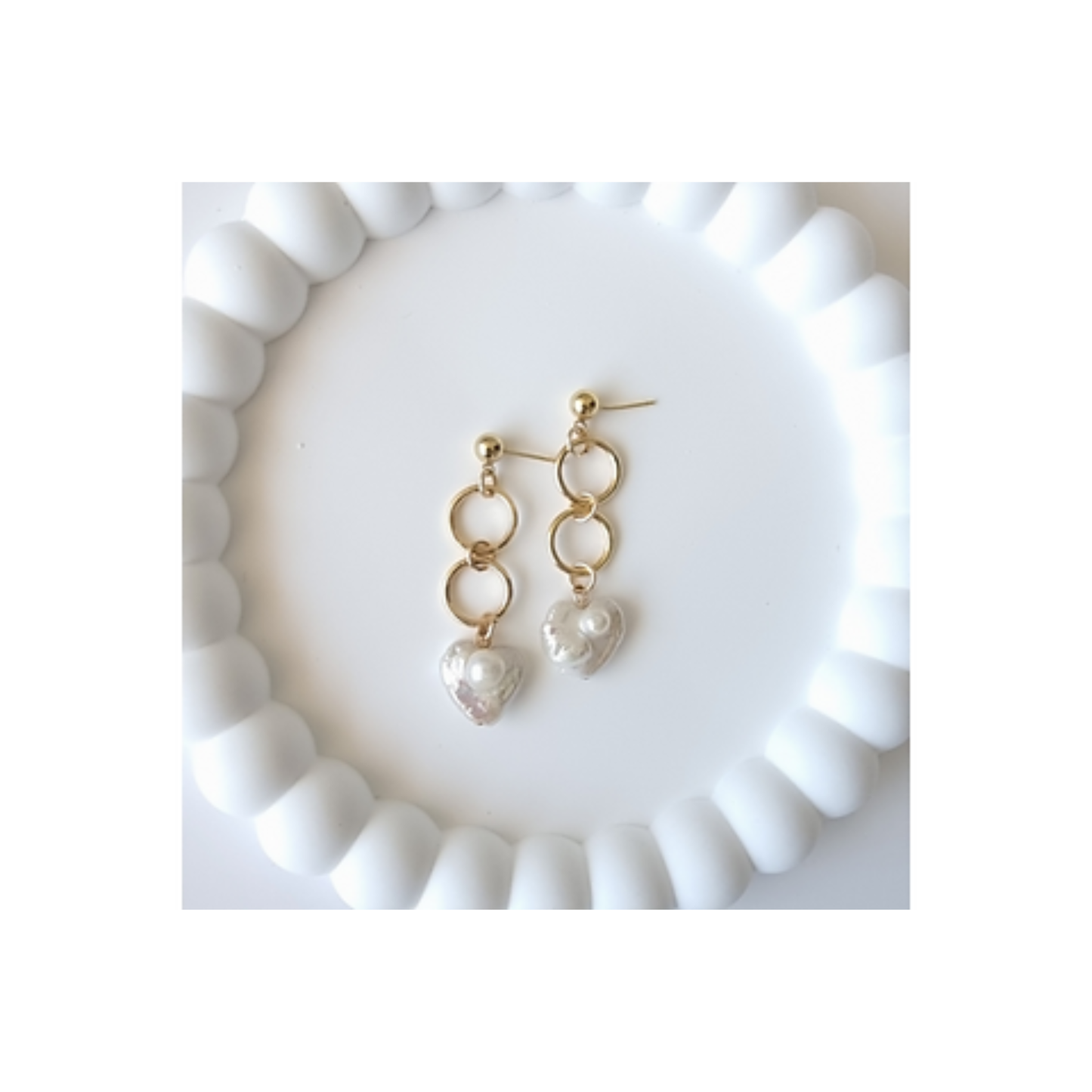 עגילי חישוקים עם פנינים , עגילי זהב ים לב